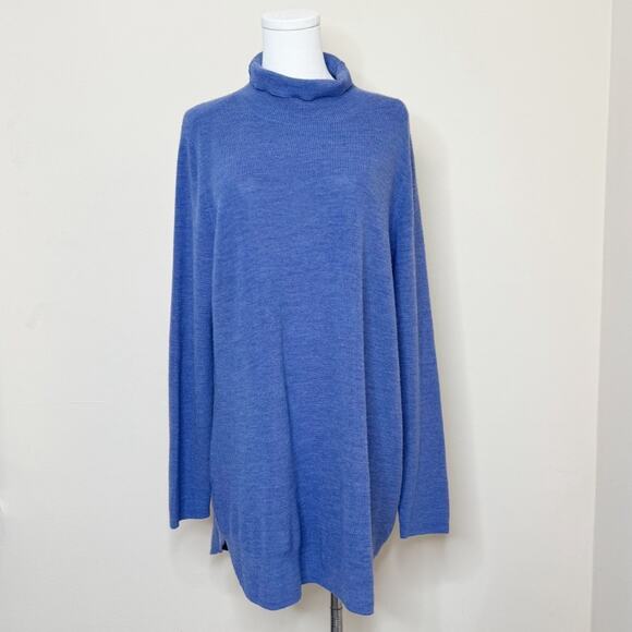 Eileen Fisher Italian Merino Wool Turtleneck Tunic Sweater Blue Size L - Picture 13 of 13
